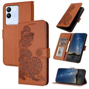 For vivo V29e 5G Global/Y200 5G Global Datura Flower Embossed Flip Leather Phone Case(Brown)