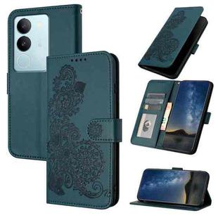 For vivo V29 5G Global/V29 Pro Datura Flower Embossed Flip Leather Phone Case(Dark Green)