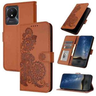 For vivo Y02A 4G/Y02 4G/Y11 2023/Y02t Datura Flower Embossed Flip Leather Phone Case(Brown)