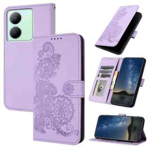 For vivo Y27 5G/Y36 4G India Datura Flower Embossed Flip Leather Phone Case(Purple)