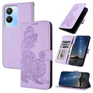 For vivo Y56 5G Global/Y16 4G Global Datura Flower Embossed Flip Leather Phone Case(Purple)