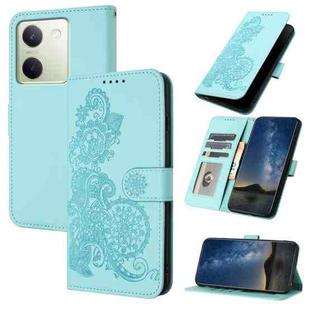 For vivo Y100 5G Global Datura Flower Embossed Flip Leather Phone Case(Light blue)