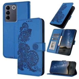 For vivo V27 5G Global/V27 Pro 5G Global Datura Flower Embossed Flip Leather Phone Case(Blue)