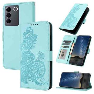 For vivo V27 5G Global/V27 Pro 5G Global Datura Flower Embossed Flip Leather Phone Case(Light blue)