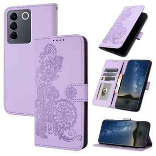 For vivo V27 5G Global/V27 Pro 5G Global Datura Flower Embossed Flip Leather Phone Case(Purple)