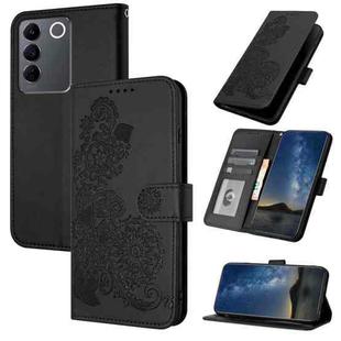 For vivo V27 5G Global/V27 Pro 5G Global Datura Flower Embossed Flip Leather Phone Case(Black)