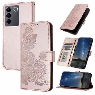 For vivo V27e 4G Global/T2 4G Global Datura Flower Embossed Flip Leather Phone Case(Rose Gold)