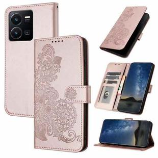 For vivo Y35 4G Global/Y22s 4G Global Datura Flower Embossed Flip Leather Phone Case(Rose Gold)