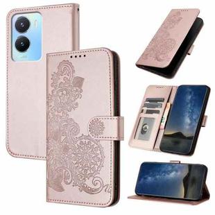 For vivo Y02s 4G Global Datura Flower Embossed Flip Leather Phone Case(Rose Gold)