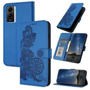 For vivo Y55s 2023 5G/Y55 5G Global Datura Flower Embossed Flip Leather Phone Case(Blue)