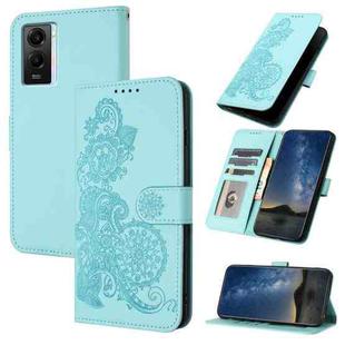 For vivo Y55s 2023 5G/Y55 5G Global Datura Flower Embossed Flip Leather Phone Case(Light blue)