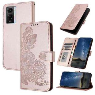 For vivo Y55s 2023 5G/Y55 5G Global Datura Flower Embossed Flip Leather Phone Case(Rose Gold)