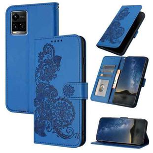 For vivo Y33s 4G Global/Y21/Y21s/Y21t Datura Flower Embossed Flip Leather Phone Case(Blue)