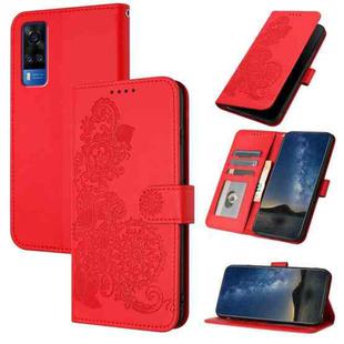 For vivo Y53s 4G/Y51a/Y33 4G Datura Flower Embossed Flip Leather Phone Case(Red)