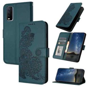 For vivo Y20/Y20i/Y11s/Y12s/iQOO U1x Datura Flower Embossed Flip Leather Phone Case(Dark Green)