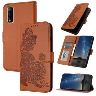 For vivo Y70s Datura Flower Embossed Flip Leather Phone Case(Brown)