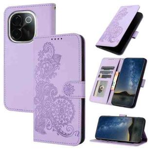 For vivo iQOO Z9s Pro / T3 Pro 5G India Datura Flower Embossed Flip Leather Phone Case(Purple)