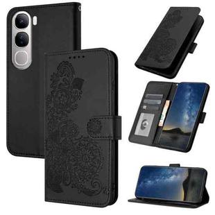 For vivo Y300 / vivo V40 Lite 4G / 5G IDN Datura Flower Embossed Flip Leather Phone Case(Black)