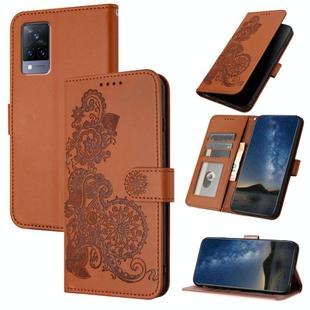 For vivo V21 4G / 5G / V21s Datura Flower Embossed Flip Leather Phone Case(Brown)