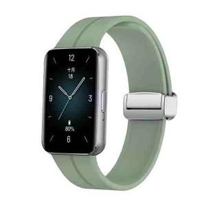 For Honor Band 9 Magnetic Folding Silver Buckle Silicone Watch Band(Grey Green)