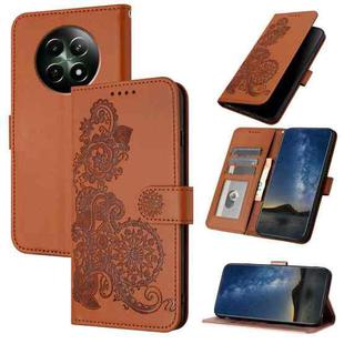 For Realme 12 5G Global Datura Flower Embossed Flip Leather Phone Case(Brown)
