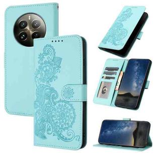 For Realme 12+ 5G Global Datura Flower Embossed Flip Leather Phone Case(Light blue)