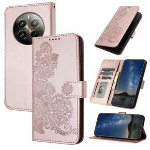 For Realme 12+ 5G Global Datura Flower Embossed Flip Leather Phone Case(Rose Gold)