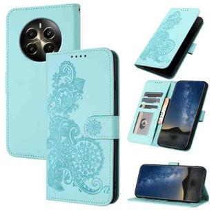 For Realme 12 Pro 5G Global/12 Pro+ 5G Global Datura Flower Embossed Flip Leather Phone Case(Light blue)