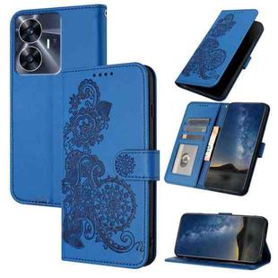 For Realme C55 4G Global/Narzo N55 Datura Flower Embossed Flip Leather Phone Case(Blue)