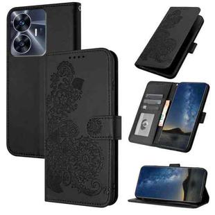 For Realme C55 4G Global/Narzo N55 Datura Flower Embossed Flip Leather Phone Case(Black)