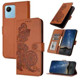 For Realme C30 4G/Narzo 50i Prime/C30s Datura Flower Embossed Flip Leather Phone Case(Brown)