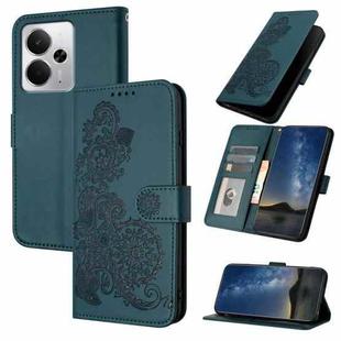 For Realme 14 / P3 5G Global Datura Flower Embossed Flip Leather Phone Case(Dark Green)