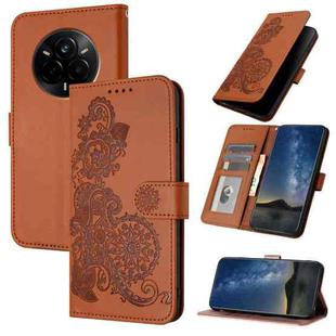 For Realme 14 Pro Datura Flower Embossed Flip Leather Phone Case(Brown)