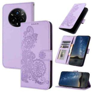 For Realme 14 Pro+ Datura Flower Embossed Flip Leather Phone Case(Purple)