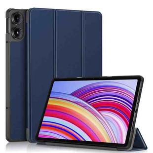 For Xiaomi Redmi Pad Pro 12.1 Custer Pure Color 3-Fold Stand Leather Smart Tablet Case(Dark Blue)