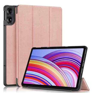 For Xiaomi Redmi Pad SE Pro Custer Pure Color 3-Fold Stand Leather Smart Tablet Case(Rose Gold)