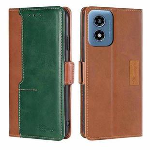 For Motorola Moto G Play 4G 2024 Contrast Color Side Buckle Leather Phone Case(Light Brown + Green)