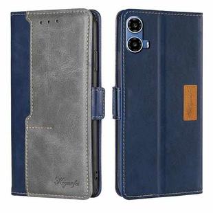 For Motorola Moto G34 5G Contrast Color Side Buckle Leather Phone Case(Blue + Grey)