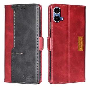 For Motorola Moto G34 5G Contrast Color Side Buckle Leather Phone Case(Red + Black)