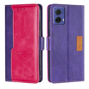 For Motorola Moto G85 5G Contrast Color Side Buckle Leather Phone Case(Purple + Rose Red)