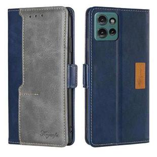 For Motorola Edge 50 5G Contrast Color Side Buckle Leather Phone Case(Blue + Grey)