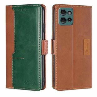 For Motorola Edge 50 5G Contrast Color Side Buckle Leather Phone Case(Light Brown + Green)
