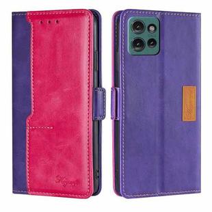 For Motorola Edge 50 5G Contrast Color Side Buckle Leather Phone Case(Purple + Rose Red)