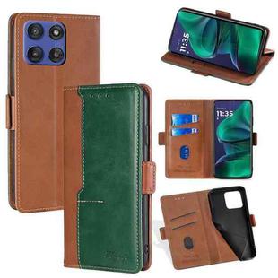 For Motorola Moto G Stylus 5G 2025 Contrast Color Side Buckle Leather Phone Case(Light Brown + Green)