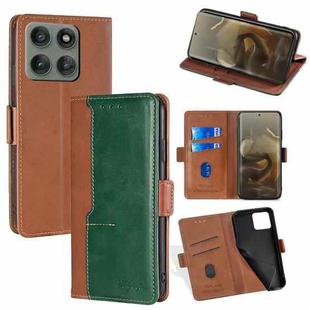 For Motorola Edge 60 Pro 5G Contrast Color Side Buckle Leather Phone Case(Light Brown + Green)