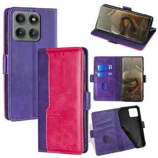 For Motorola Edge 60 Pro 5G Contrast Color Side Buckle Leather Phone Case(Purple + Rose Red)