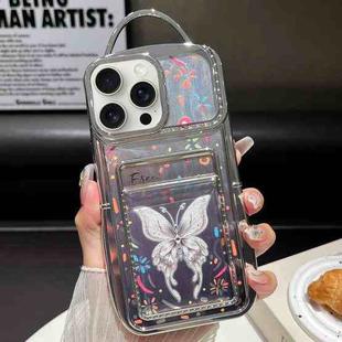 For iPhone 15 Pro Electroplated Card Slot Laser Butterfly Cardboard TPU Phone Case(Silver)