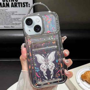 For iPhone 14 Electroplated Card Slot Laser Butterfly Cardboard TPU Phone Case(Silver)