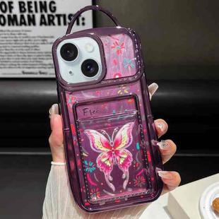 For iPhone 13 Electroplated Card Slot Laser Butterfly Cardboard TPU Phone Case(Purple)