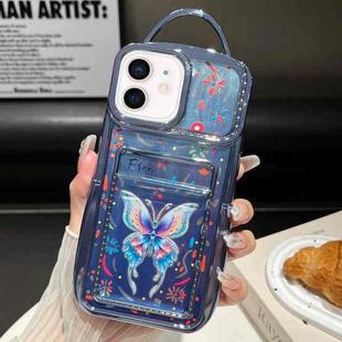 For iPhone 11 Electroplated Card Slot Laser Butterfly Cardboard TPU Phone Case(Blue)